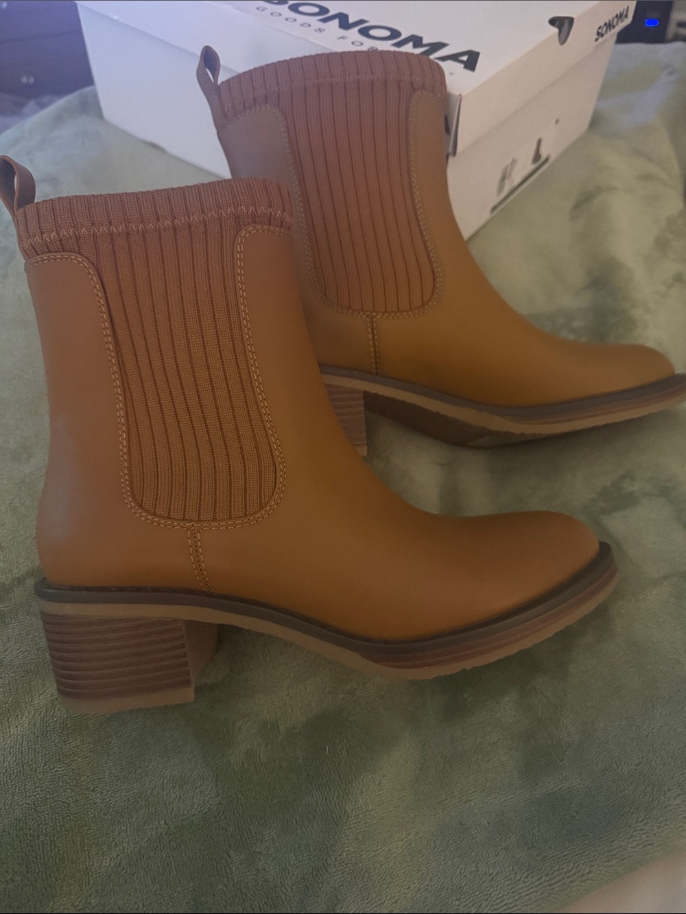 Sonoma Tan Chelsea Block Heel Ankle Boots